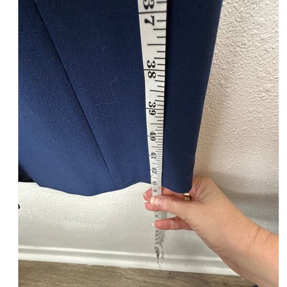 Michael Kors Navy Blue V-Neck Cap Sleeve Front Slilt Fitted Midi Dress 2 - Picture 13 of 14